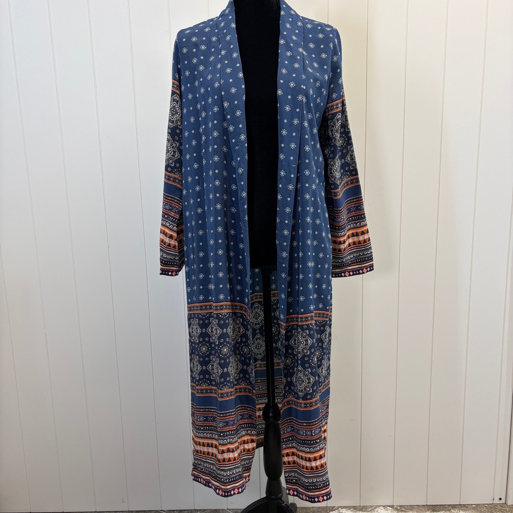 Tigerlily Boho Silk Kimono Duster Women Size 6 Striped Floral Festival Summer